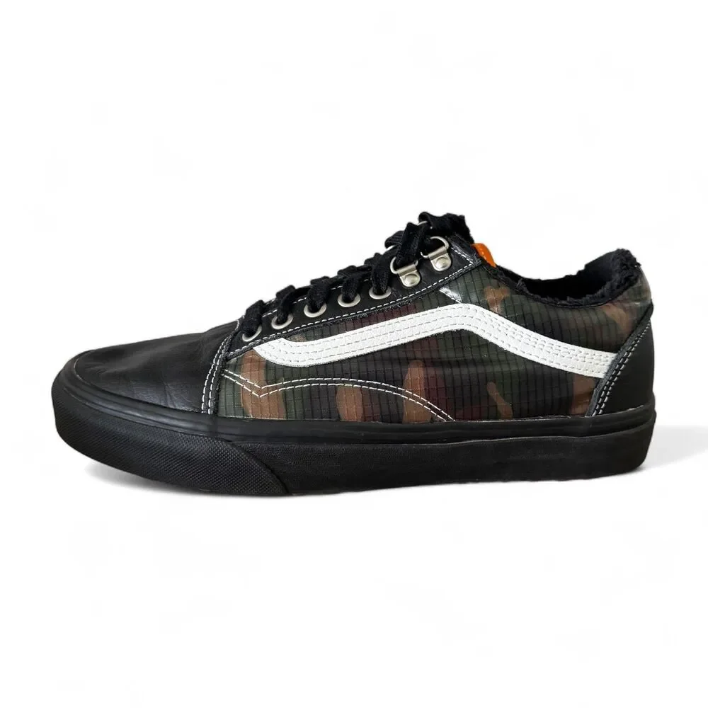 Vans Old Skool Camo Leather Low Skate Shoes Black Mens 8.5 Women's 10